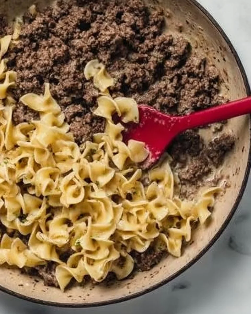 Quick and easy 30-minute ground beef stroganoff served in a bowl