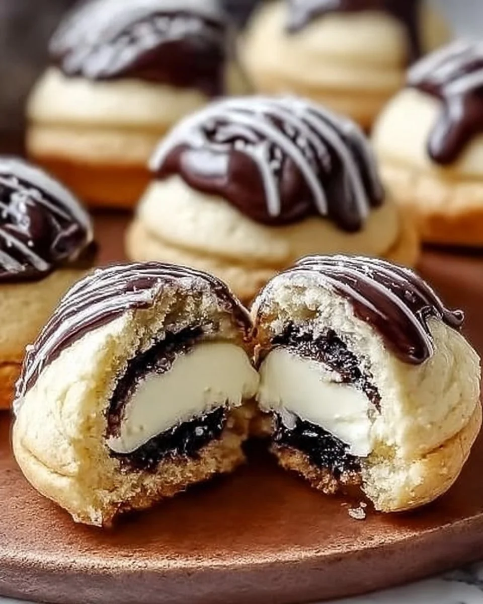 Delicious Boston Cream Pie Cookie Bites with chocolate and vanilla filling
