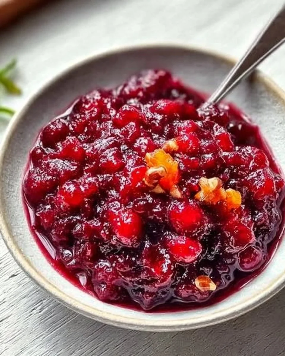 Homemade cranberry orange relish in a bowl, showcasing bright colors and texture.