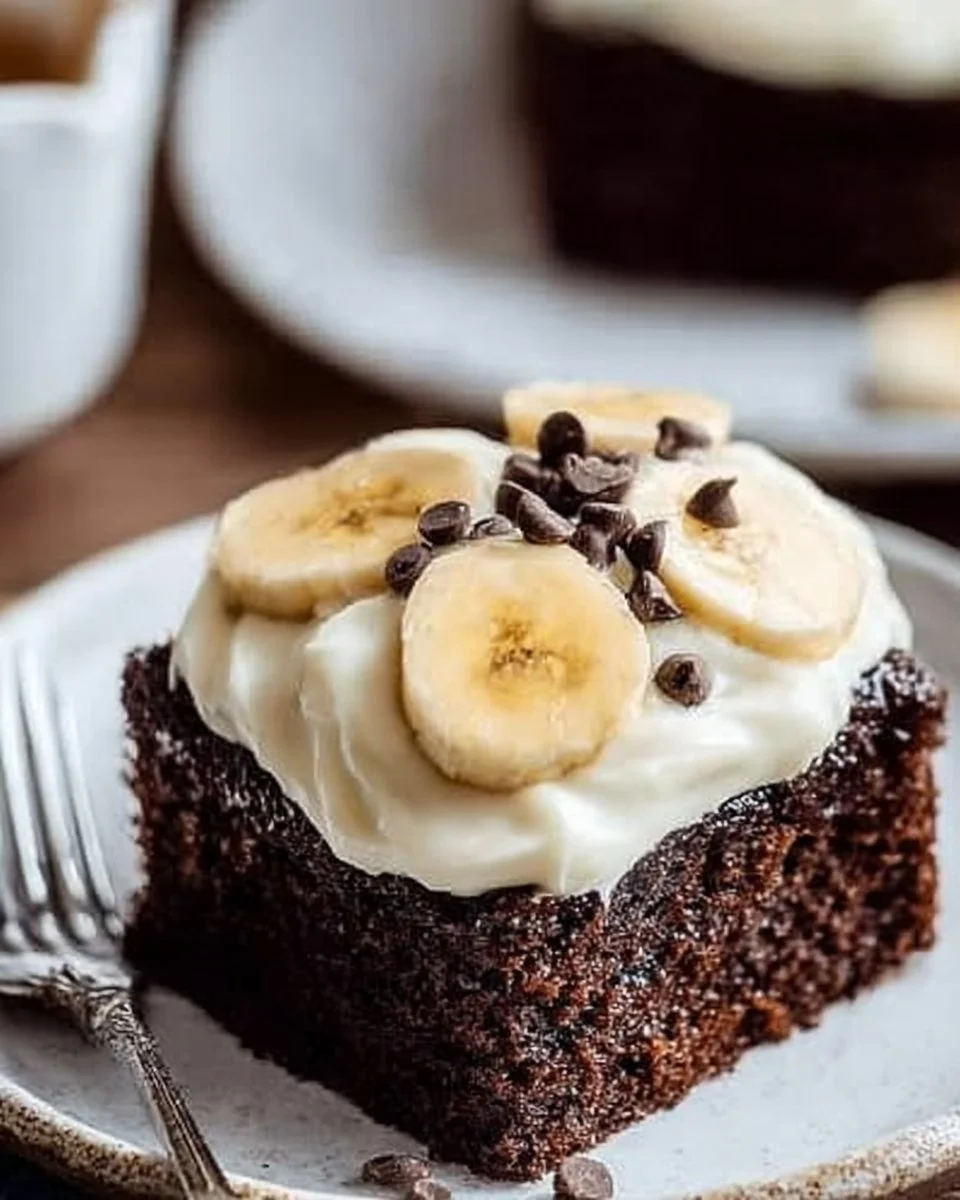 Healthy One-Bowl Choco Banana Cake with chocolate and bananas