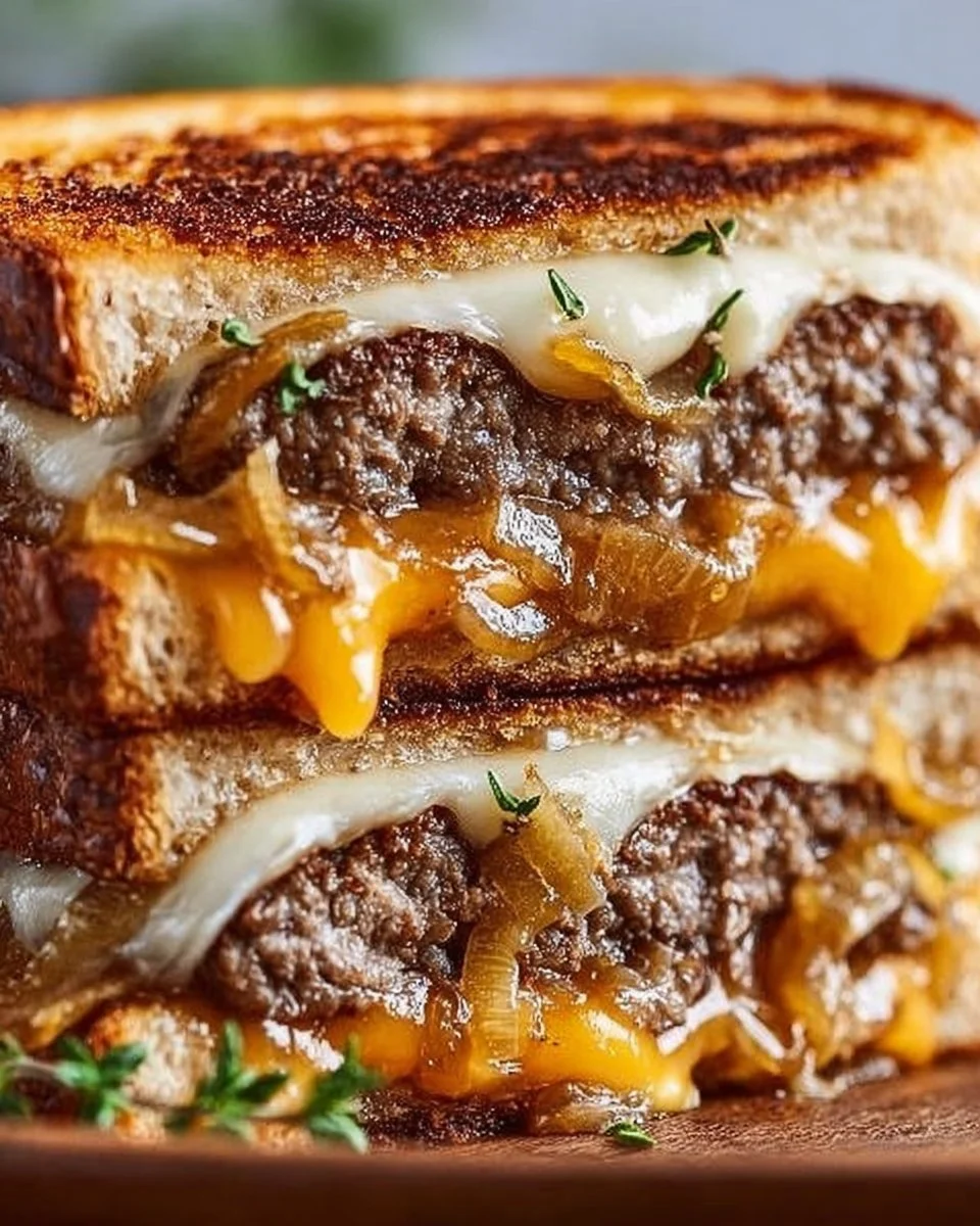 Juicy patty melt with secret sauce served on grilled bread