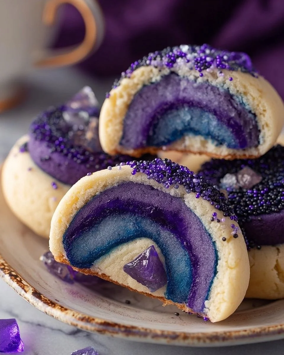 A batch of colorful magical spiral cookies on a baking sheet.