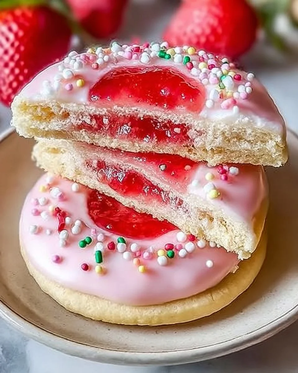 Delicious strawberry pop tart sugar cookies displayed on a plate