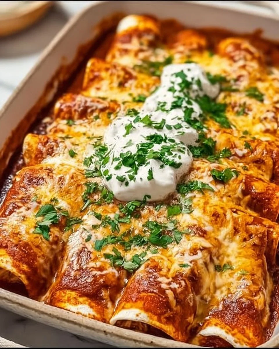 Delicious quick and easy chicken enchiladas topped with cheese and avocado