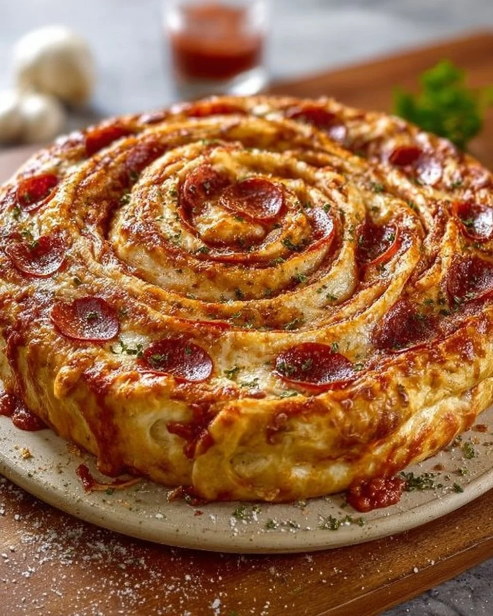 Cheesy pepperoni pizza spirals served on a platter