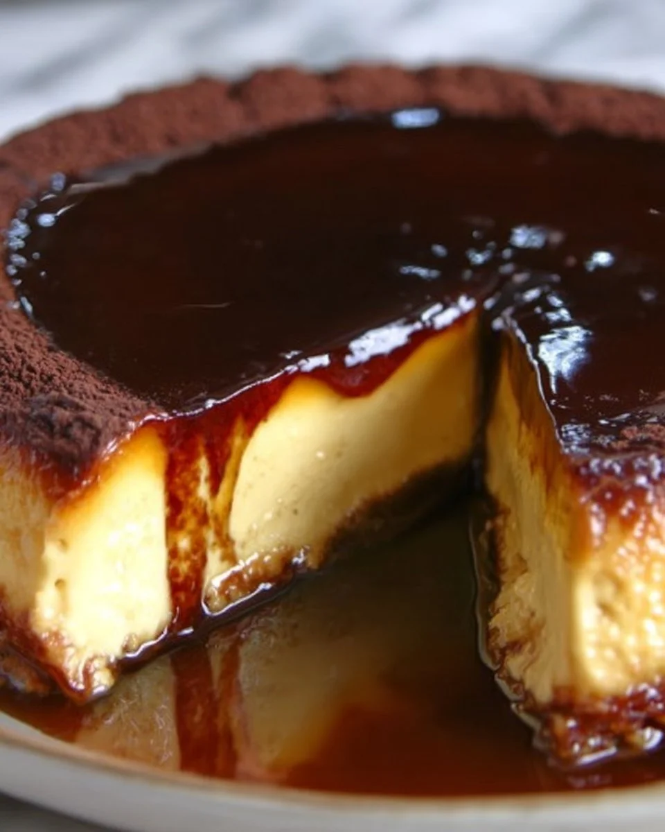 Delicious Mexican flan cake topped with caramel sauce, showcasing its creamy texture.