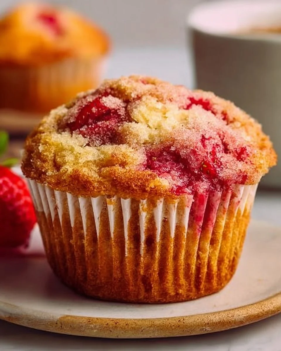 Tasty almond flour strawberry muffins served on a plate