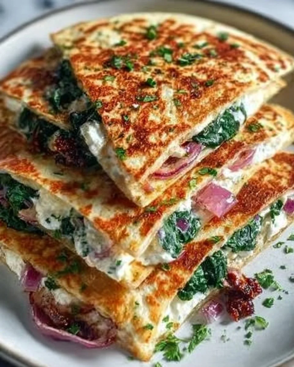 Mediterranean Spinach, Feta, and Mozzarella Quesadillas Recipe